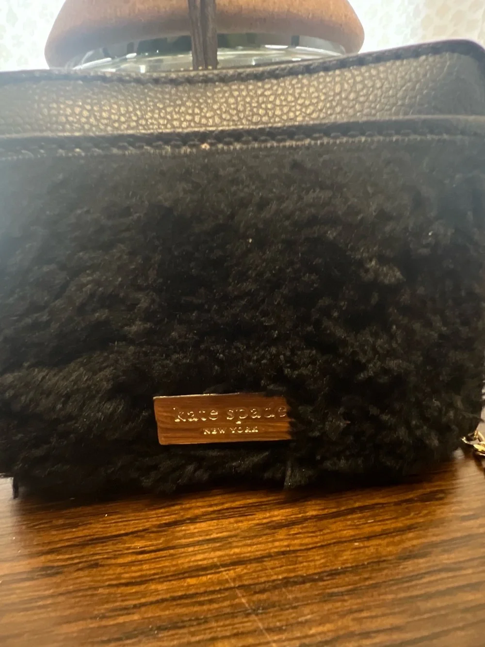 Kate Spade NY Dani Brighton Lane Black Cat Faux Fur Keychain Wallet